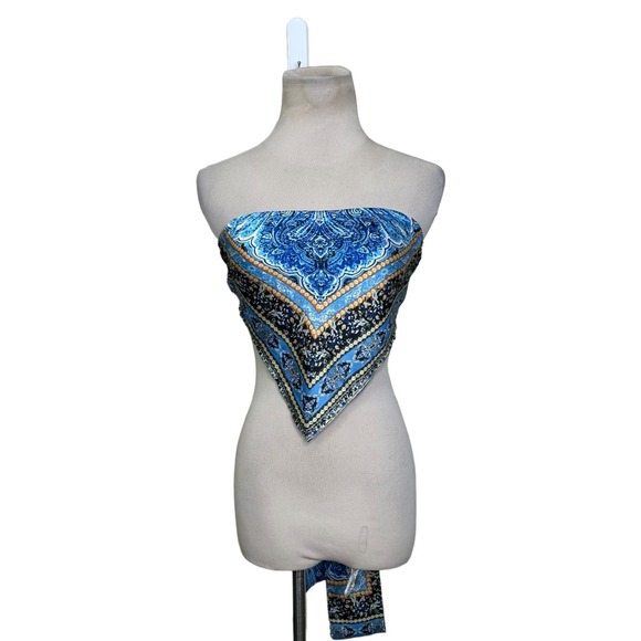 Blue Bandana strapless top size small-medium - Picture 1 of 9